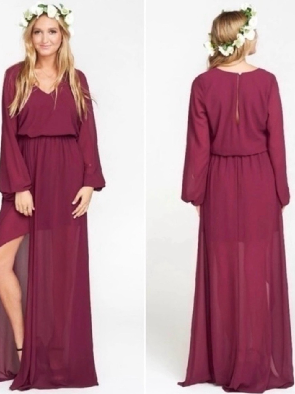 Show Me Your MuMu Long Sleeve V-Neck Maxi Dress in Burgundy